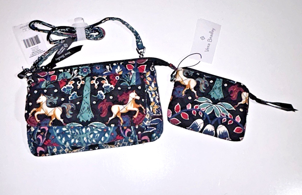 NWT Vera Bradley RFID Wallet Crossbody in Enchantment W/Strap Coin Purse